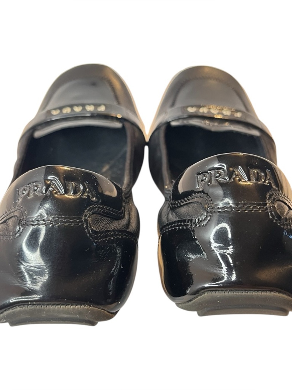 Prada Black Patent Leather Ballet Flats Womens Size 36.5 EU 6.5 US Logo Slip on - Picture 5 of 12